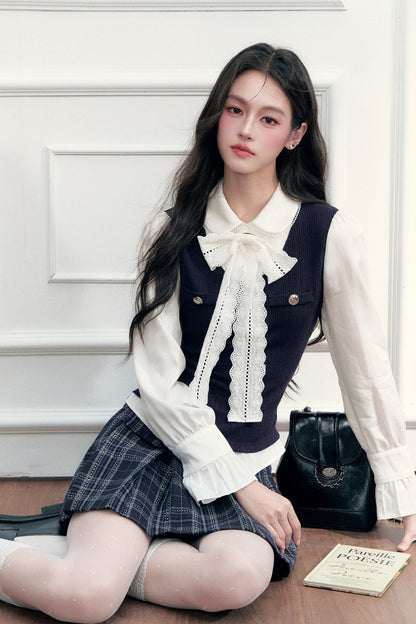 Lace Layered-Look Blouse and Skirt Set-Up