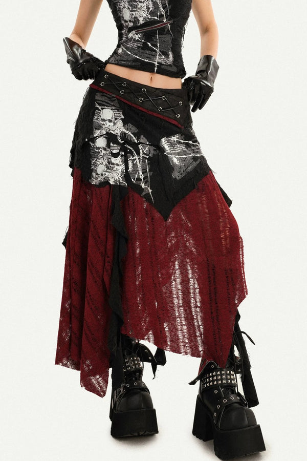 Dark A-Line Color-Block Skirt
