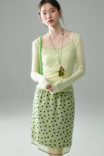 Green Polka Dot Mesh Skirt