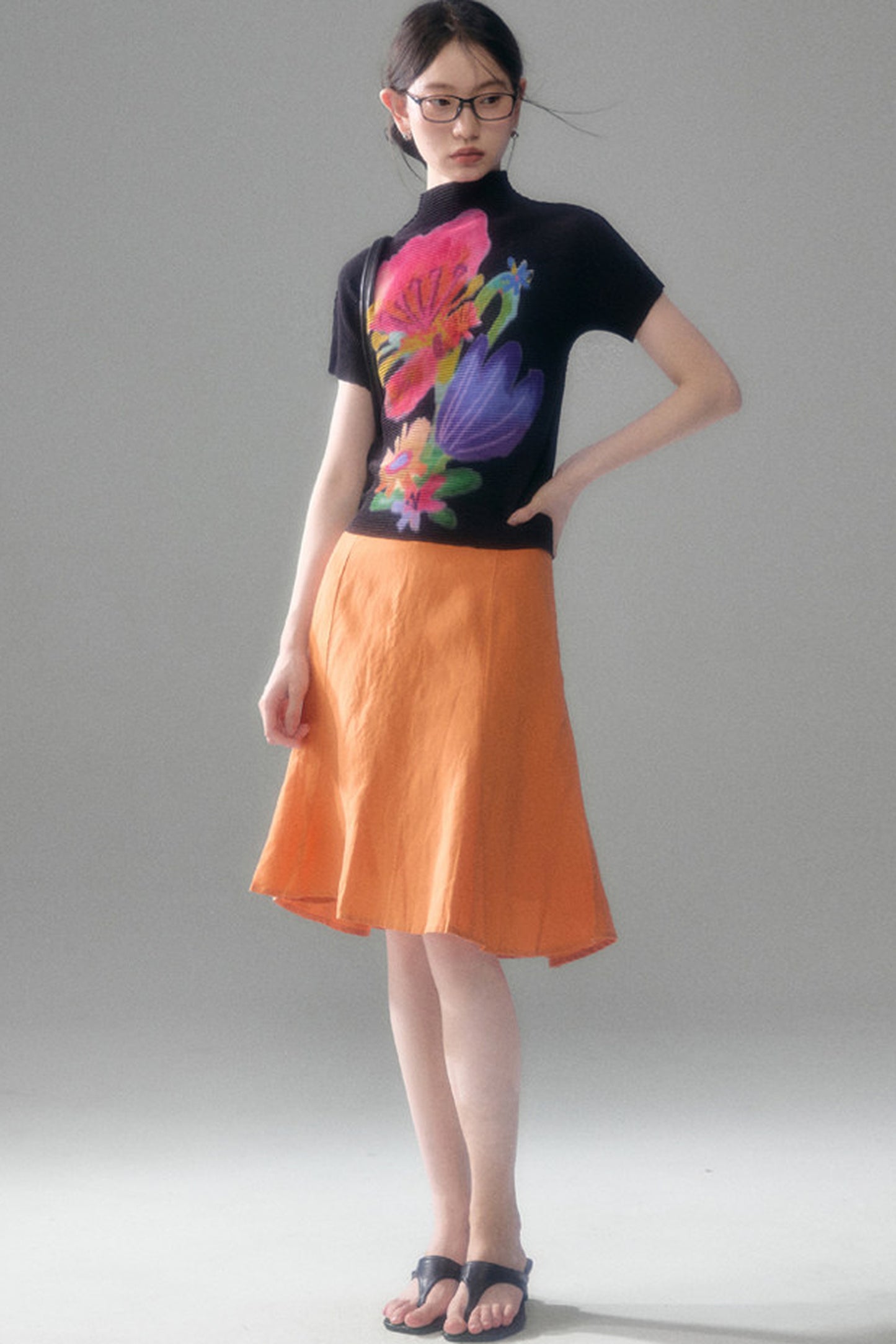 Floral Corn Pleat Knit Top