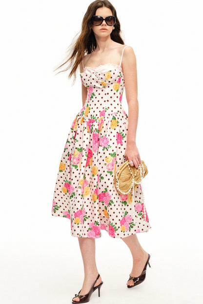 Polka Dot Rose Print Bra Dress Set-Up