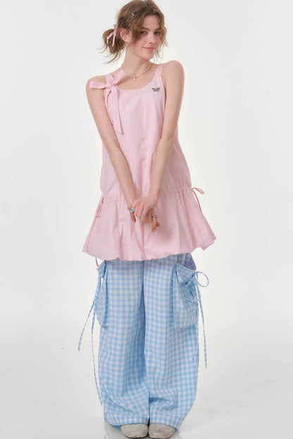 Peach Soda Lace-Up Camisole Dress