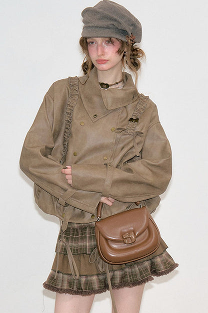 Brown Plaid Ruffled Skirt