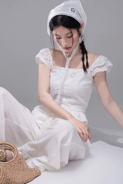 Moon White Lace Top Pants Set-Up