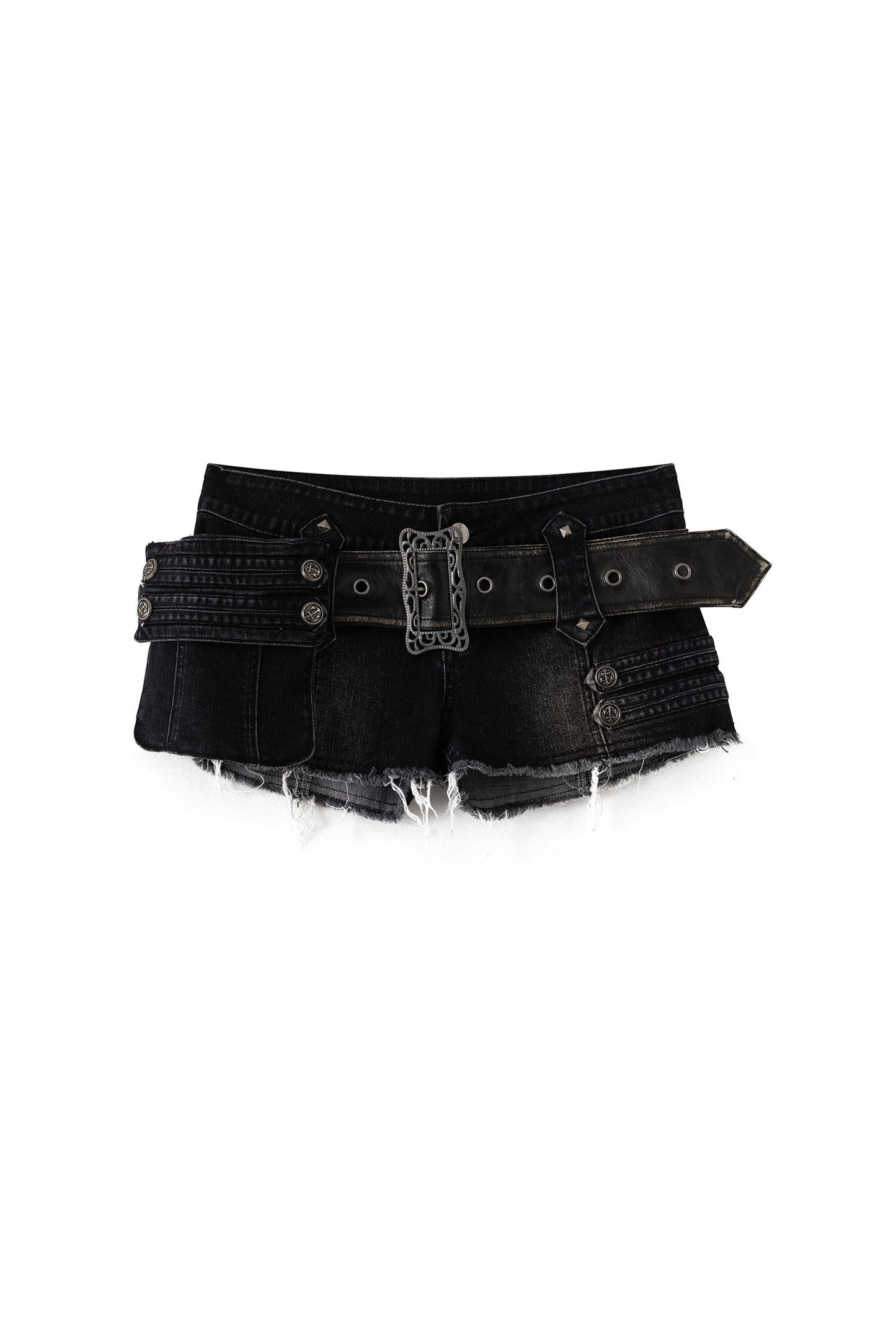 Leather Pocket Denim Shorts