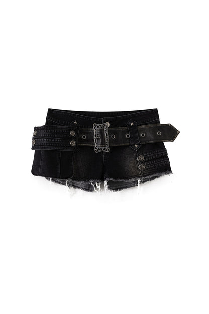 Leather Pocket Denim Shorts
