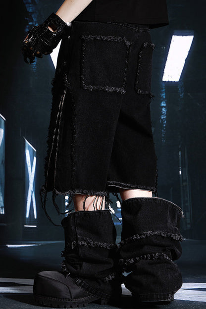 Detachable Wide-Leg Frayed Jeans
