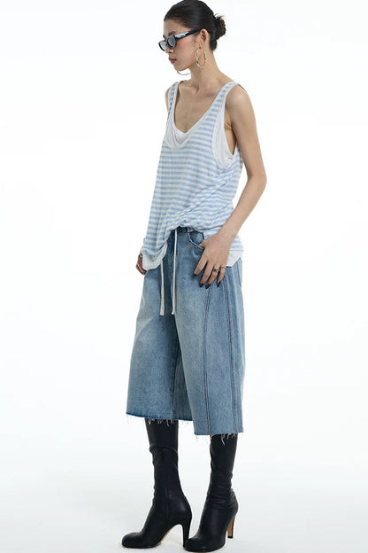 Nautical Striped Lyocell U-Neck Vest