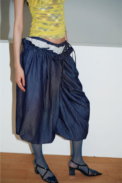 Patchwork Asymmetrical Wide-Leg Pants