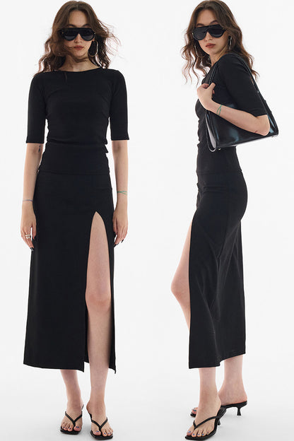 Rachel Draped Slit Long Skirt