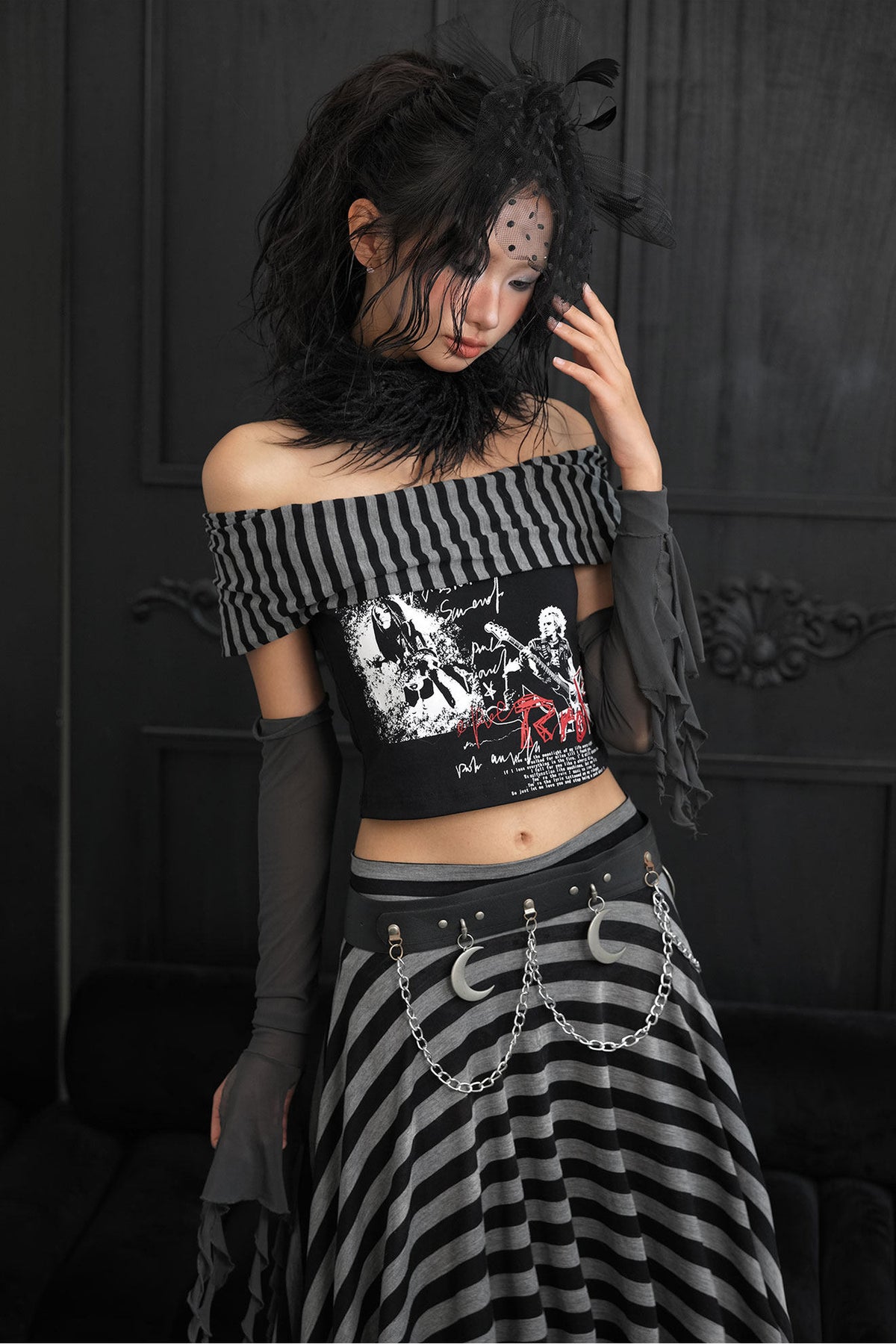 Punk Printed Off-Shoulder Top