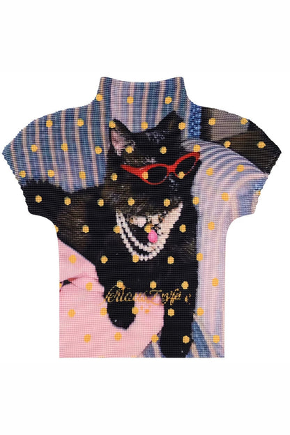 Polka Dot Pleated T-Shirt