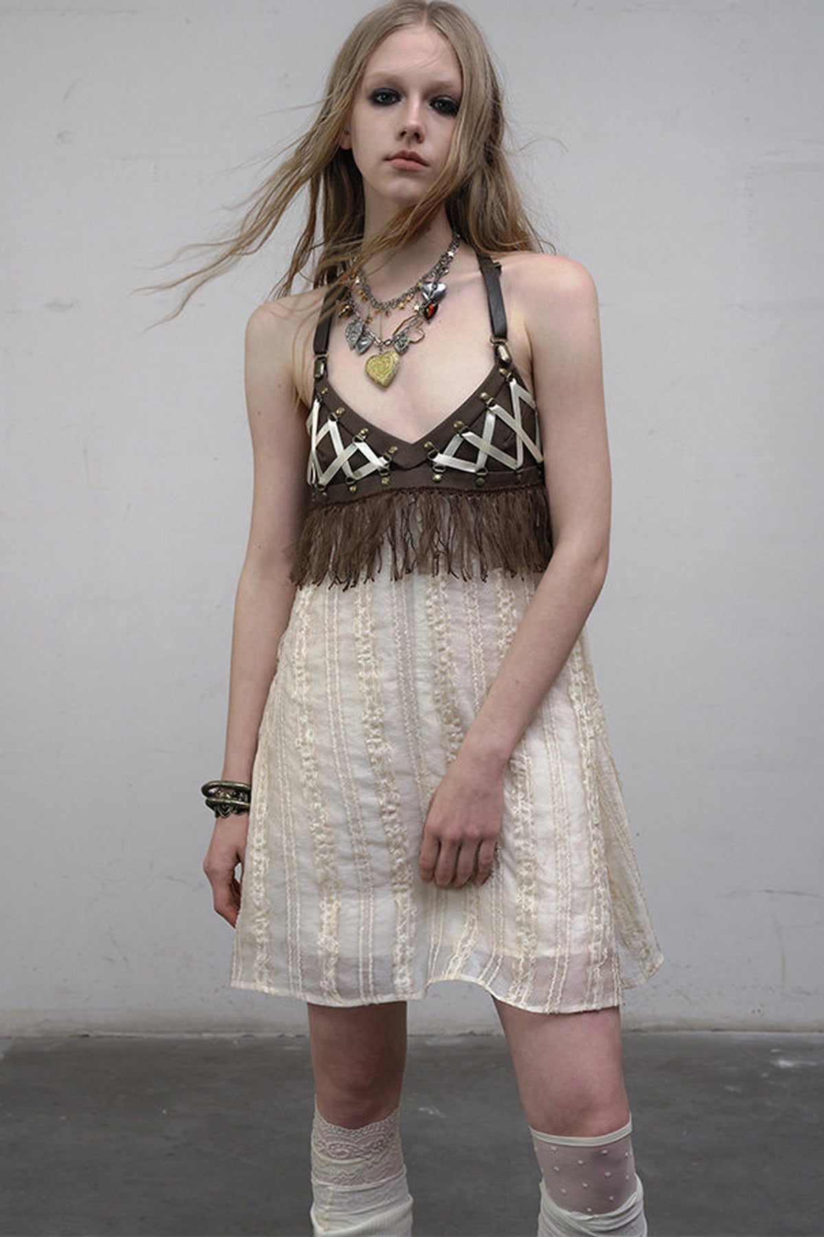 Fringe Leather Strap Camisole Dress