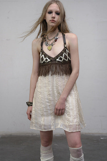 Fringe Leather Strap Camisole Dress