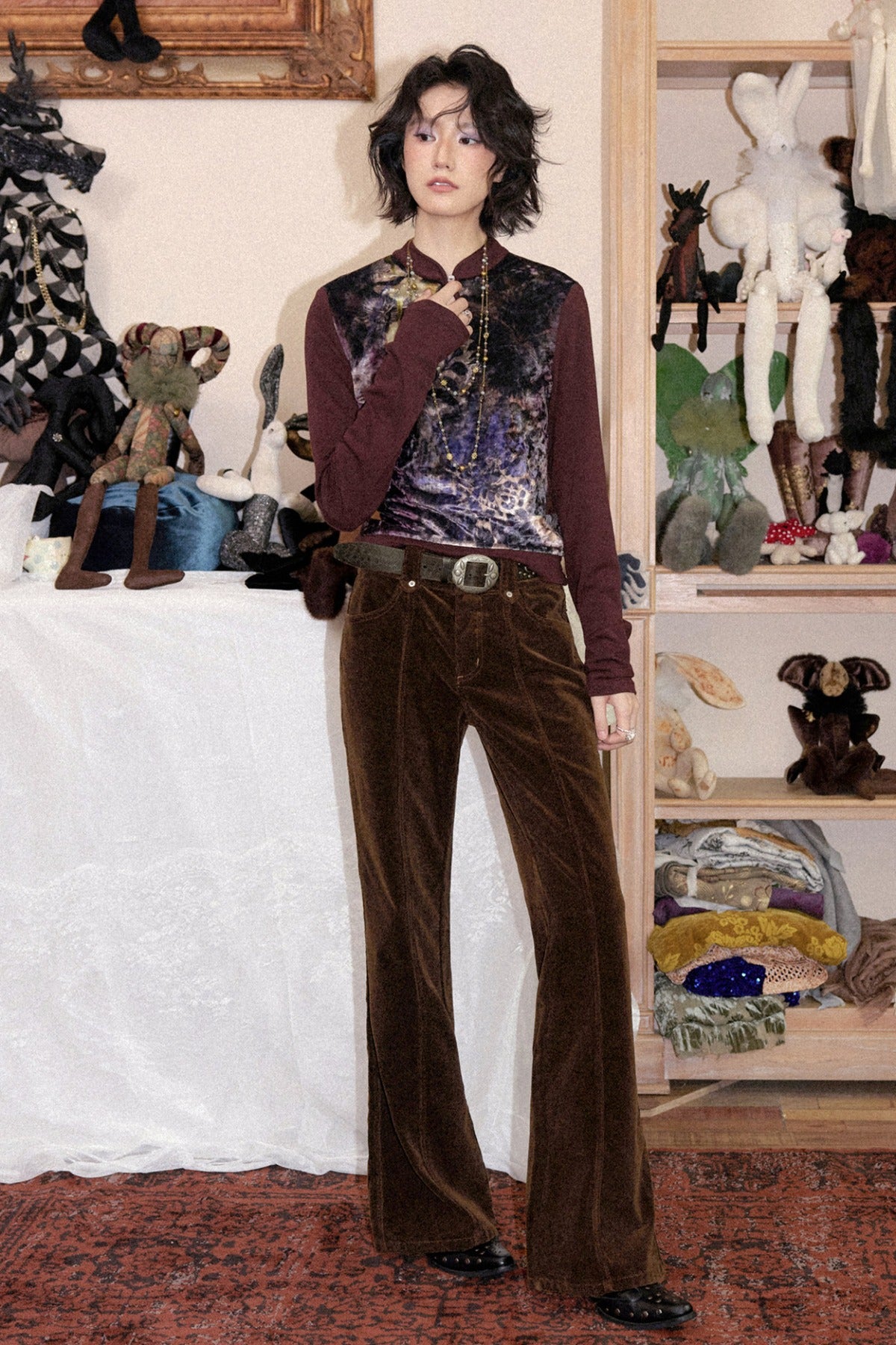 Brown Corduroy Micro-Flared Pants