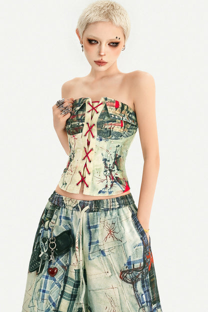 Printed Strapless Tube Top and Cropped Pants Set-Up