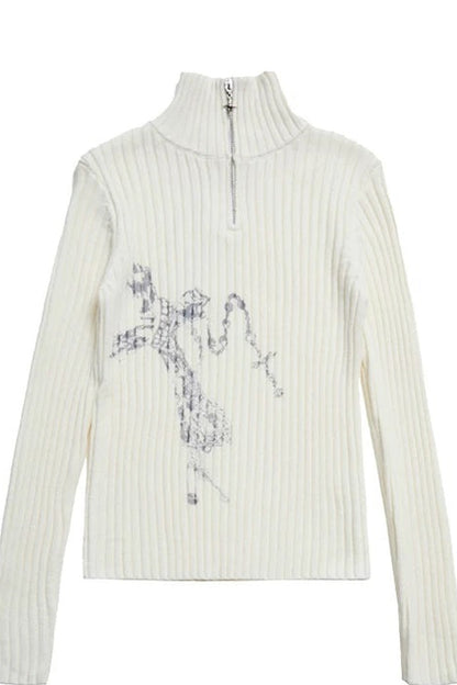 Punk Print Ribbed Half-Zip Sweater
