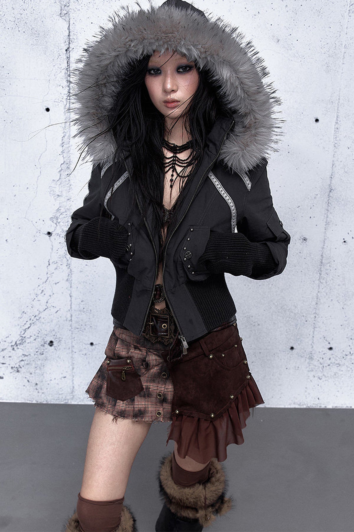 Hooded Fur Collar Parka Outer