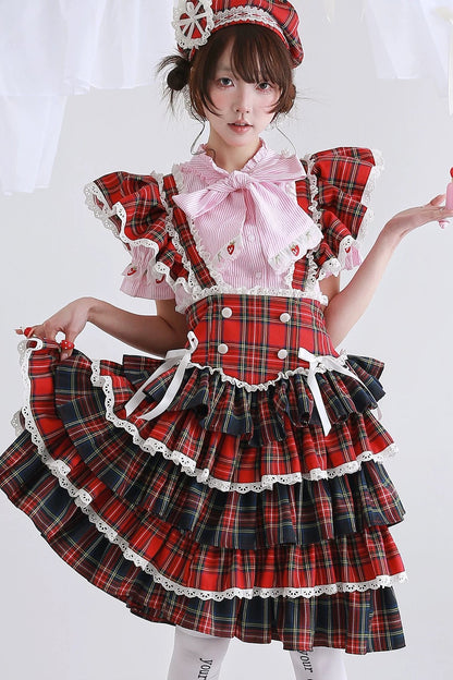 Shoja Retro Red Pinafore Skirt