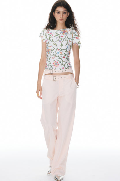 Asymmetrical Floral Ribbon Top
