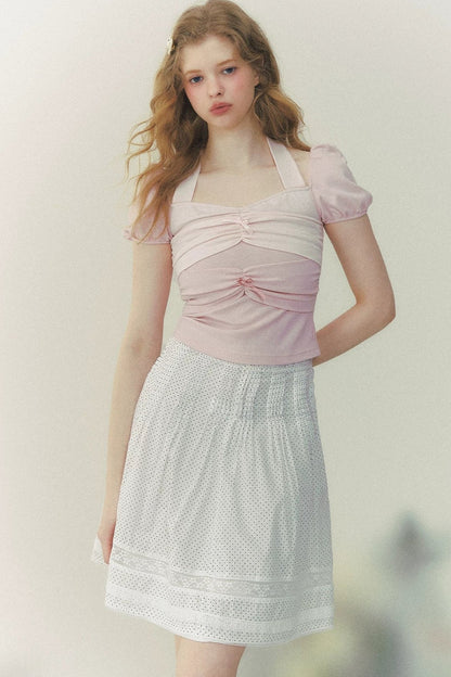 Bow Puff Sleeve Halter Top