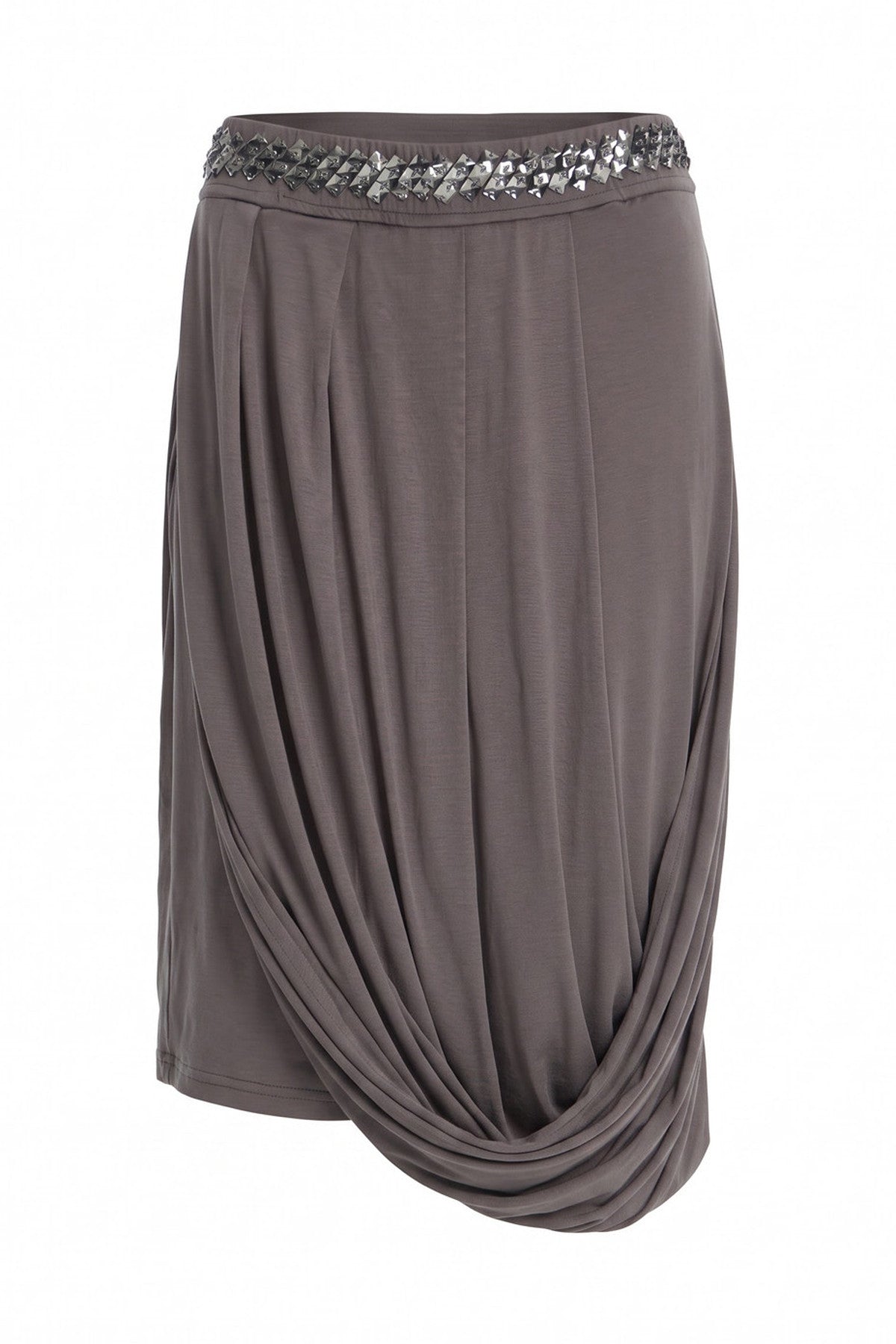 Rhinestone Waistband Asymmetrical Pleated Skirt