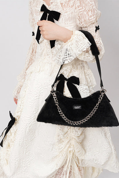 Solid Color Fur Underarm Crossbody Shoulder Bag