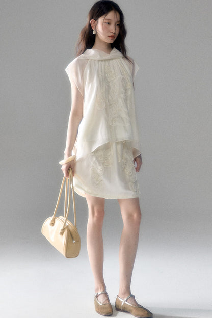 Tencel Acetate Bird Floral Top and Skirt Set-Up