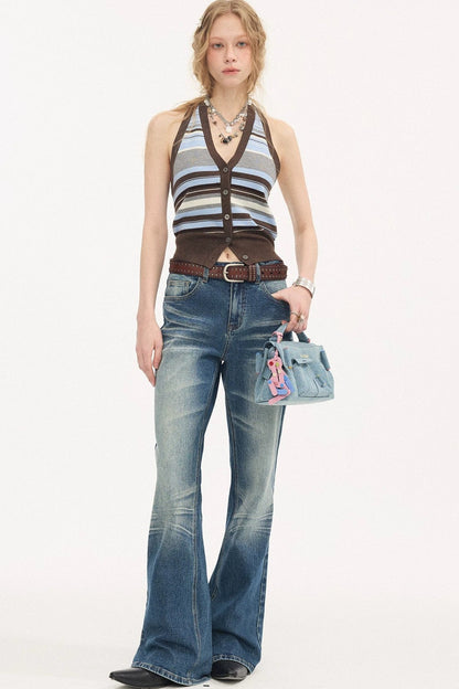 V-Neck Button Halter Vest