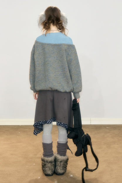 Plaid Graffiti Rabbit Irregular Hem Skirt