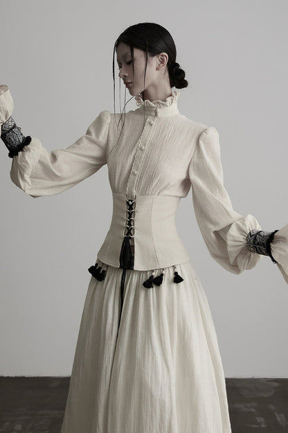 Heavy-Duty Ruffle Sleeve Tie Waist Shirt