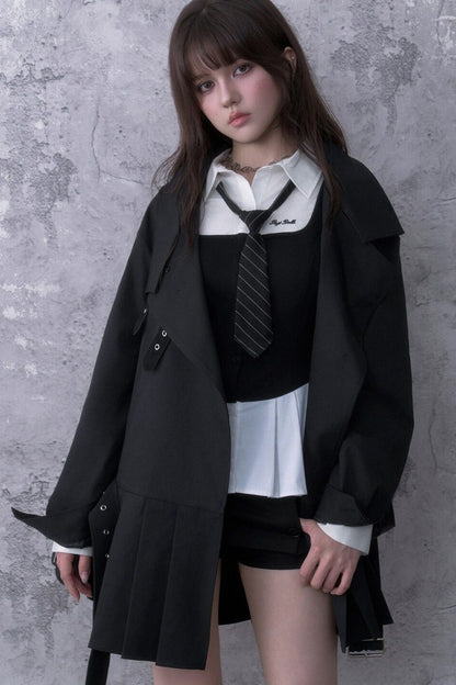 Black Pleated Trench Coat