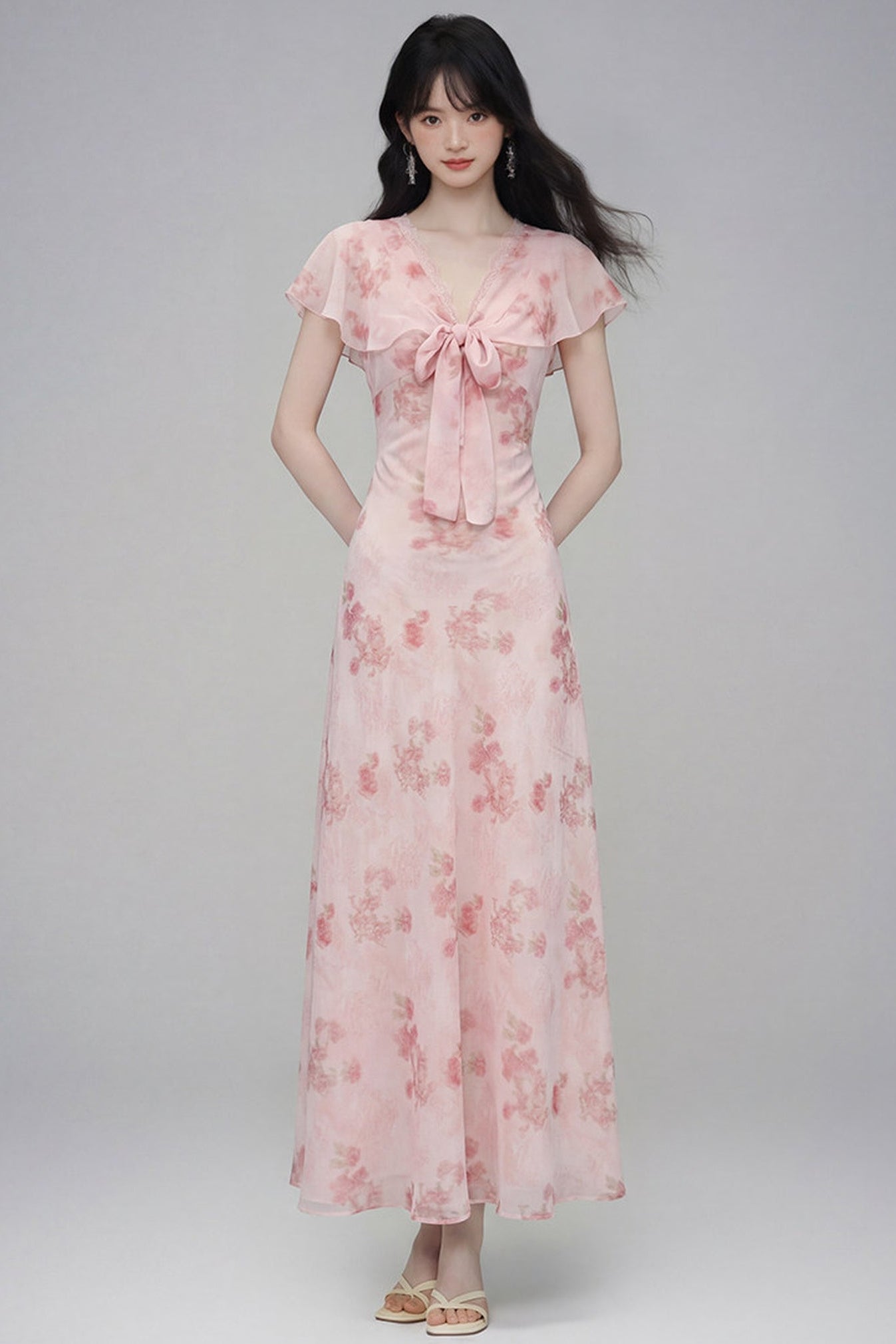 Pink Cherry Rose Floral Dress