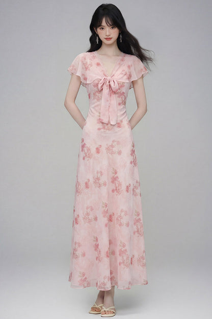 Pink Cherry Rose Floral Dress