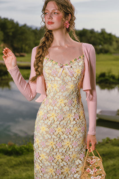Rainbow Floral Corset Strap Long Dress Set-Up