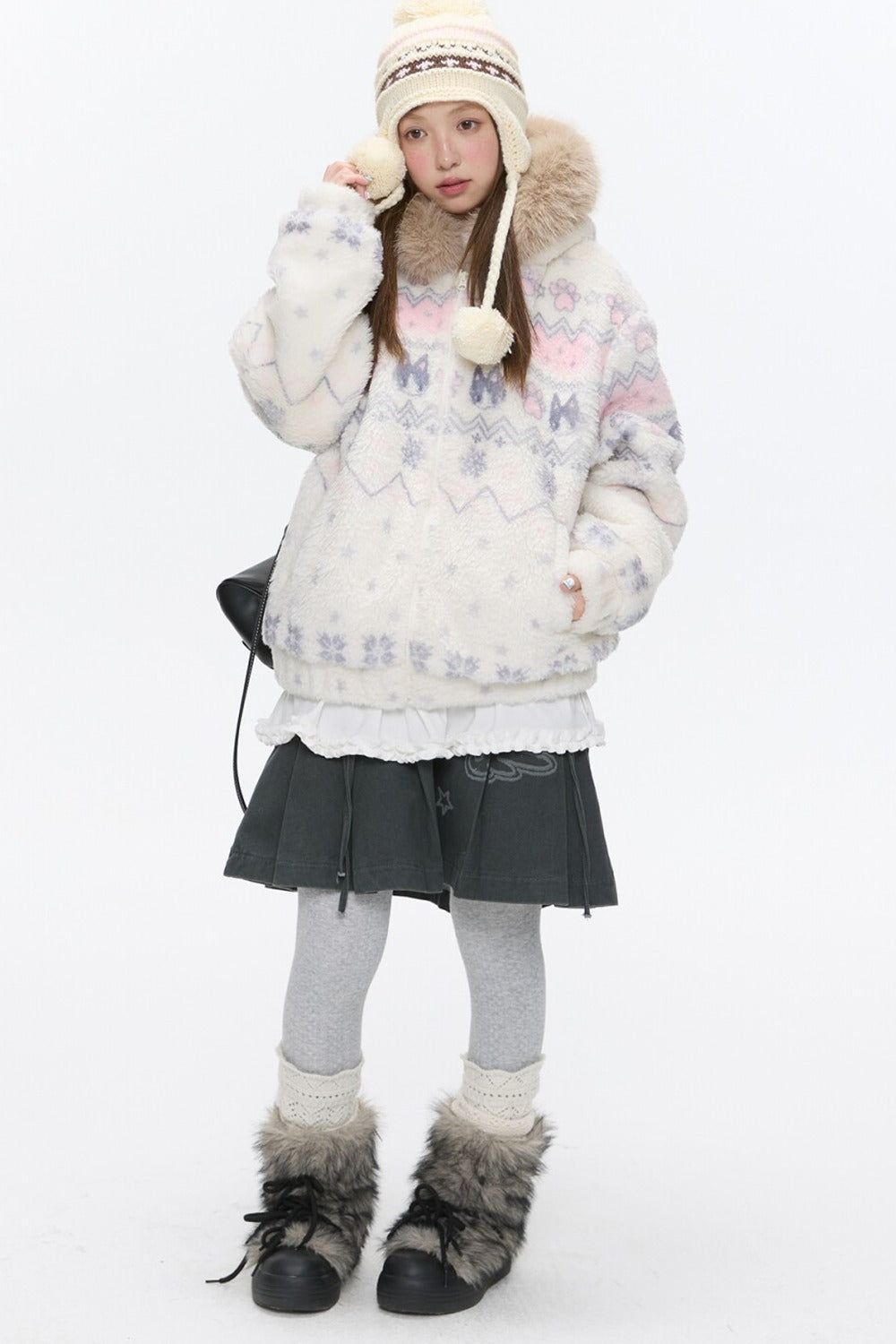 Beige Lamb Wool Fur Collar Jacket