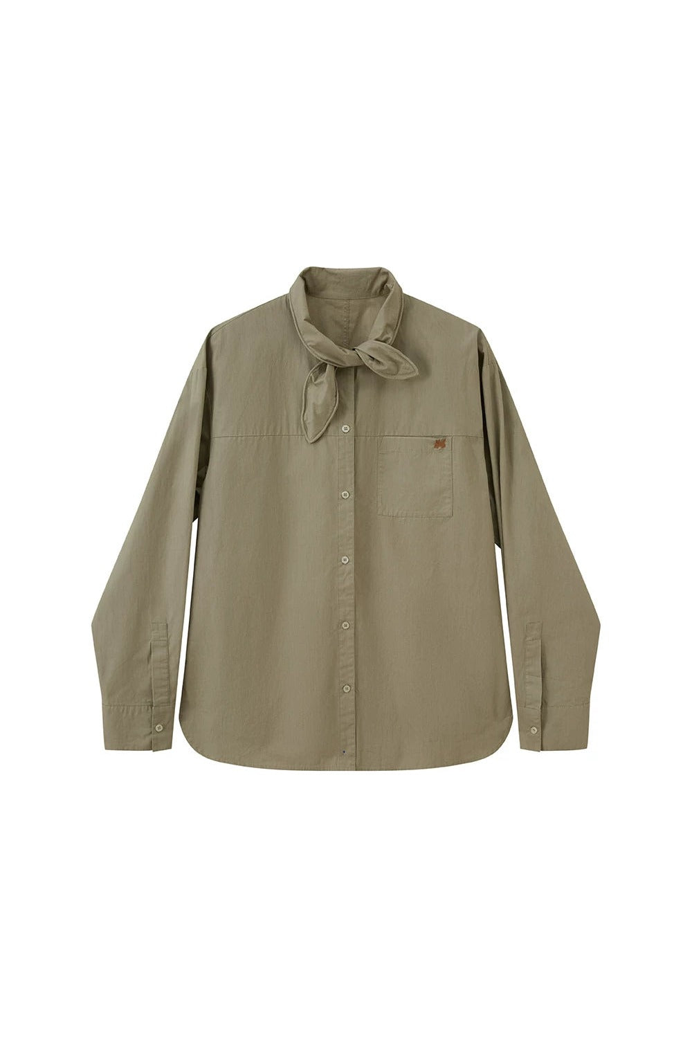 Washed Cotton Scarf-Style Blouse