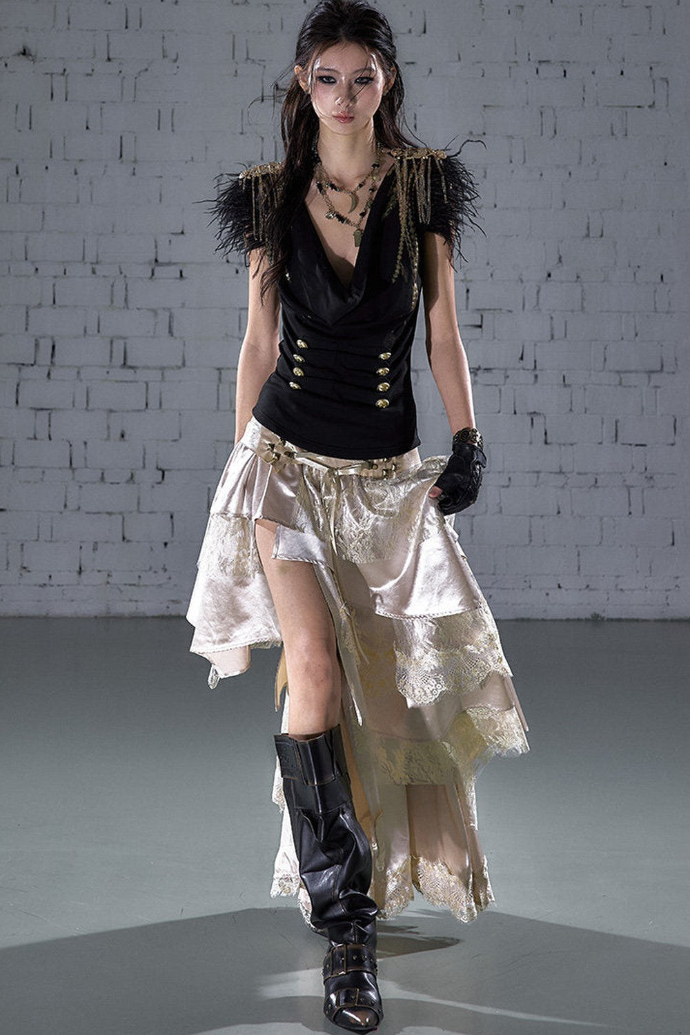 Gold Foil Feather Fringe Vest