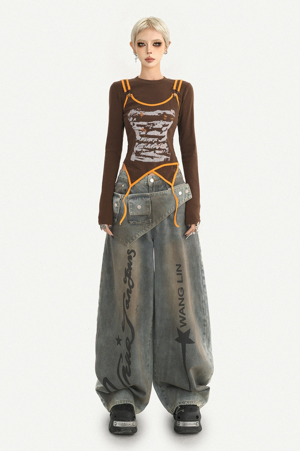 High-Waisted Scimitar Wide-Leg Jeans
