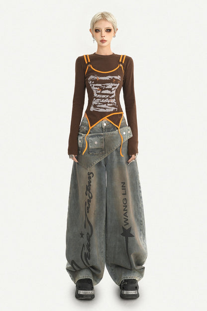 High-Waisted Scimitar Wide-Leg Jeans