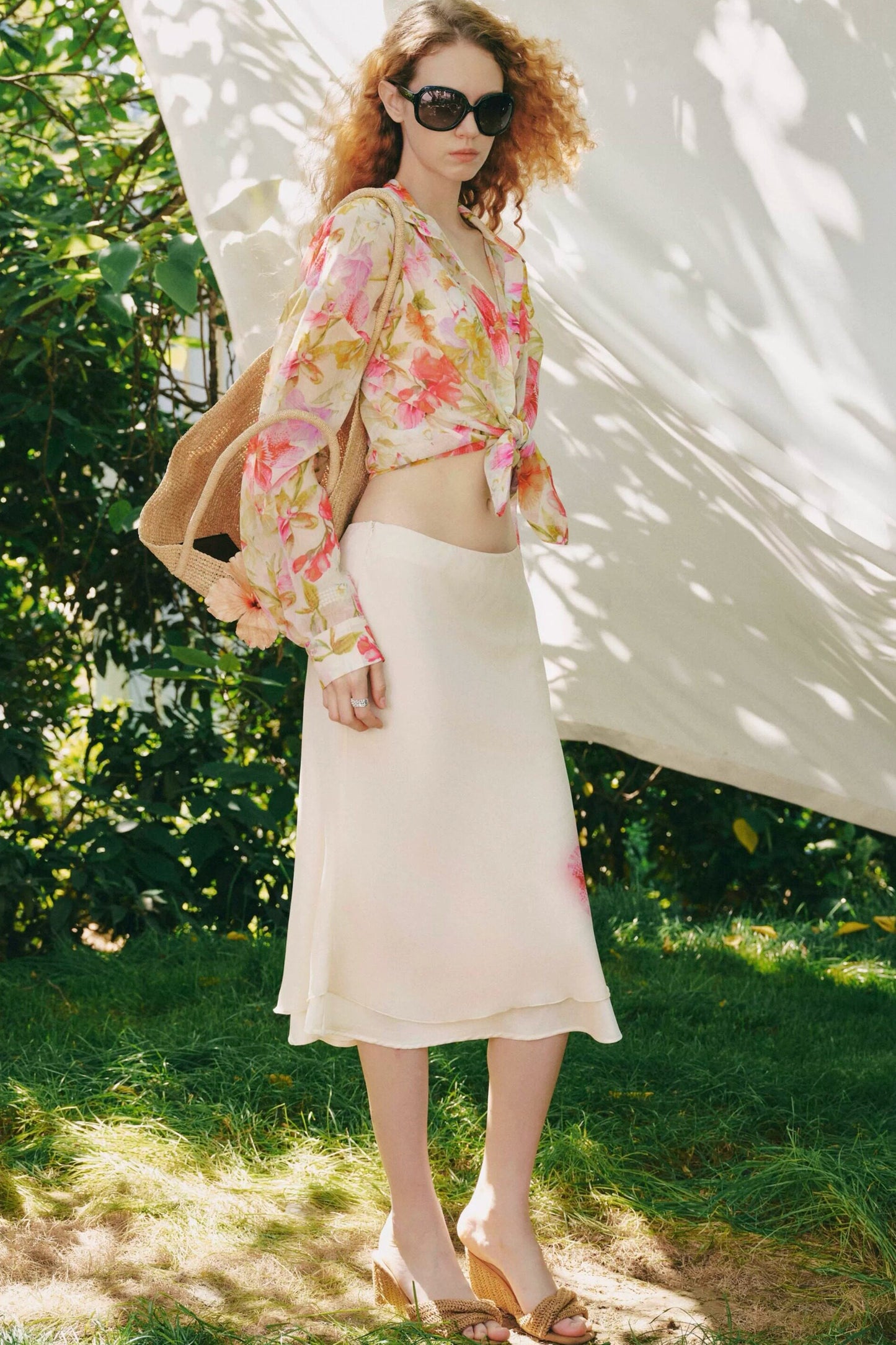 Floral Rayon Shirt And Fishtail Skirt Set-Up