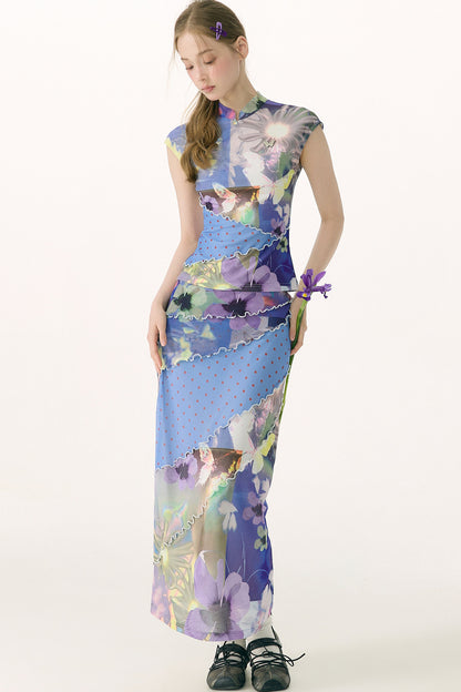 Set mit kurzärmeligem Oberteil mit Aquarell-Blumen- und Schmetterlingsprint