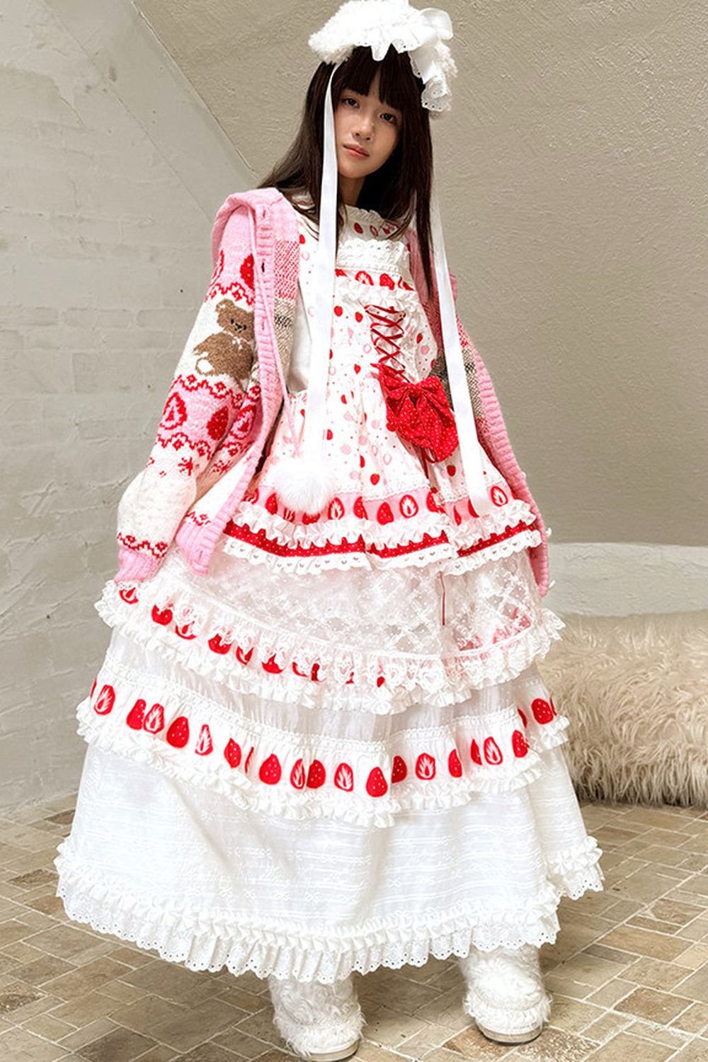 Strawberry Bear Fair Isle Cardigan