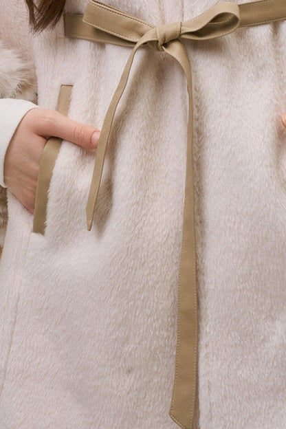 Leopard Print Fur Spliced Wool Cape