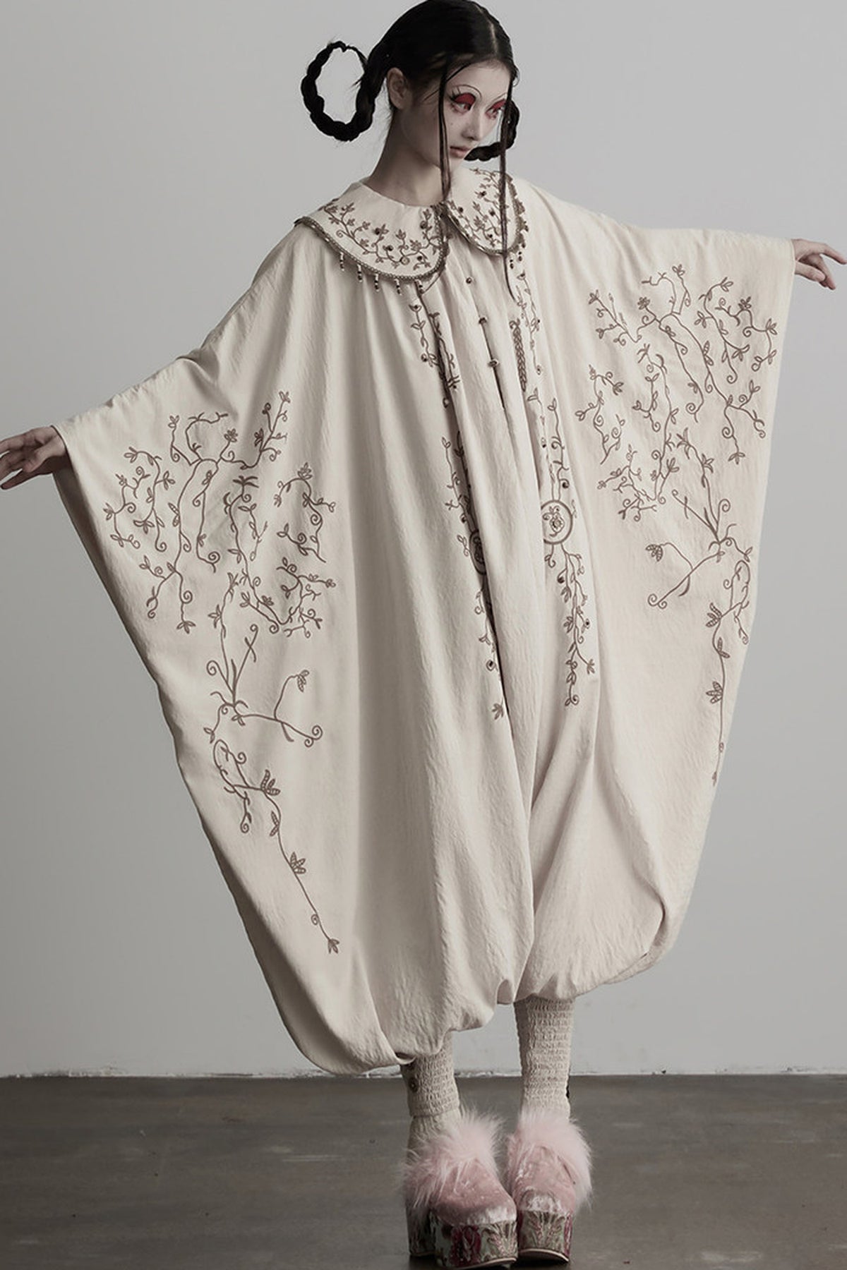 Heavy Embroidery Beading Batwing Jumpsuit