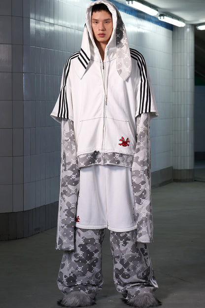 Skull Print Layered Bunny Ear Jacket
