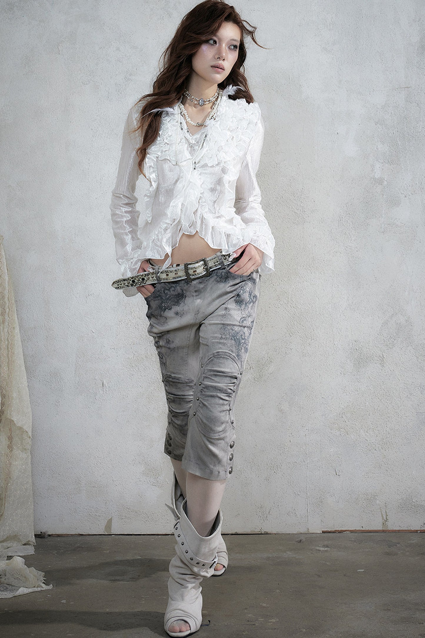 Vintage Distressed Lace Cropped Pants