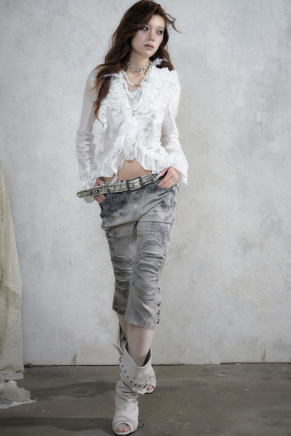 Vintage Distressed Lace Cropped Pants