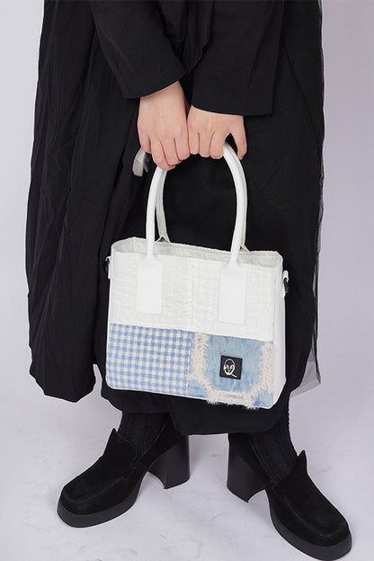 Borsa tote quadrata piccola a toppe con cuciture