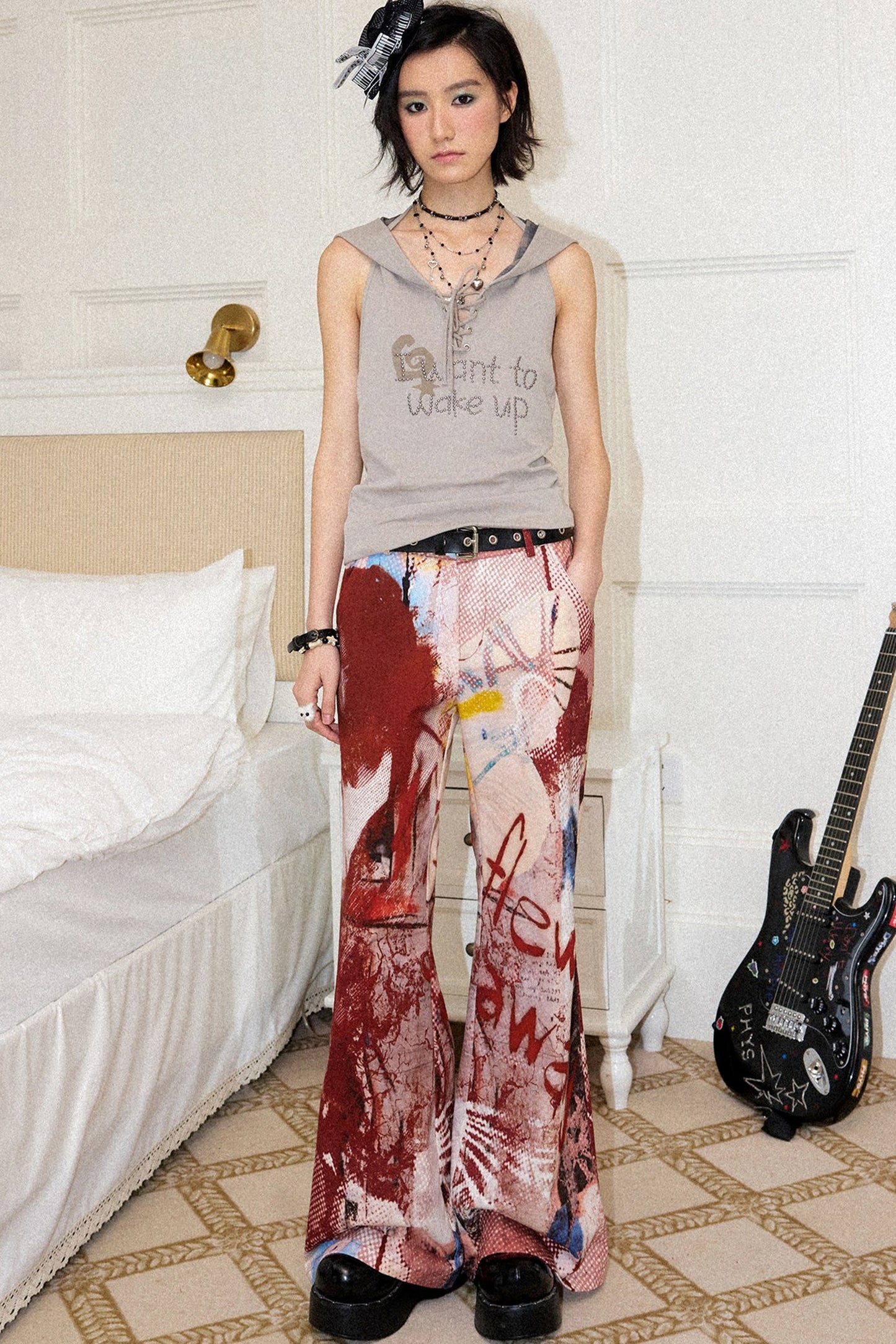 Red Print Flared Pants